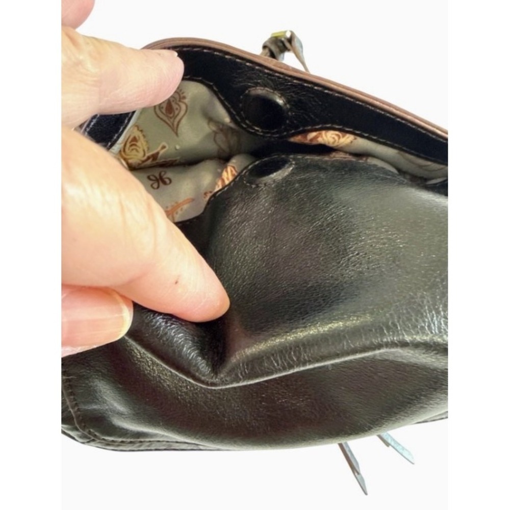 HOBO International Black Leather Crossbody Bag Y2K Boho Moto Brass Tassel Zip - Picture 15 of 16